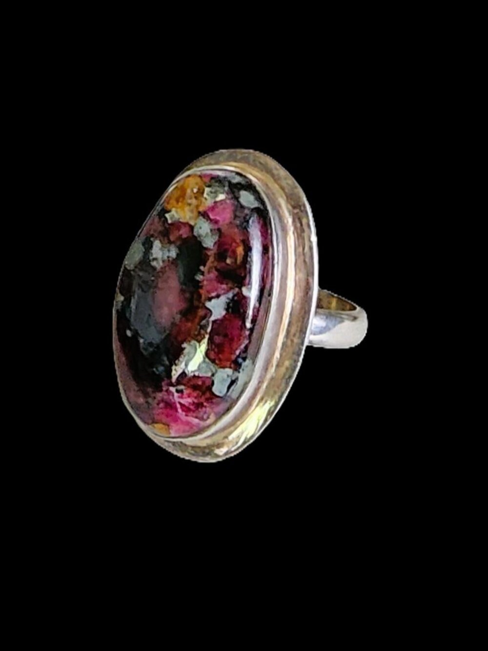 Vintage 90s Sterling Silver Rhodonite Statement Ring Size 7.5 / 7.6 grams